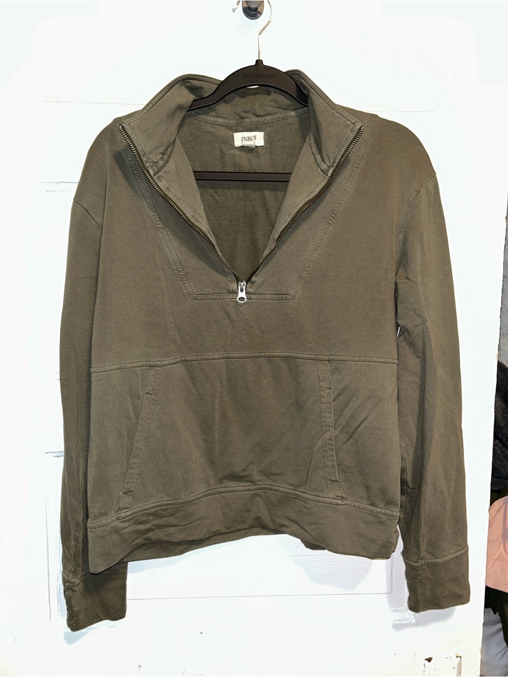 Olive Quarter Zip Cotton Long Sleeve top